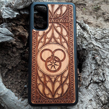 Load image into Gallery viewer, Wheel of Time Symbol Personalized Wood Phone Case

